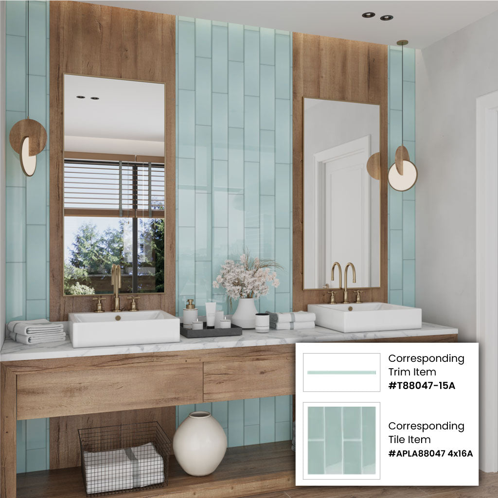 Blizzard Blue 0.5x12 Glossy Glass Pencil Tile Trim (10 pack, 0.5 sq ft/case) - Sample
