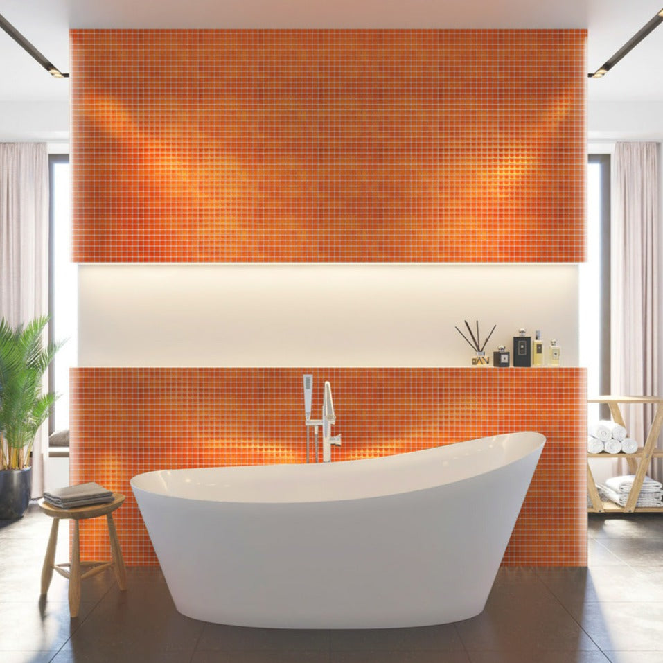 Orange 12x12 Glossy Square Glass Mosaic Tile (10 pack, 9.67 sq ft/case ...
