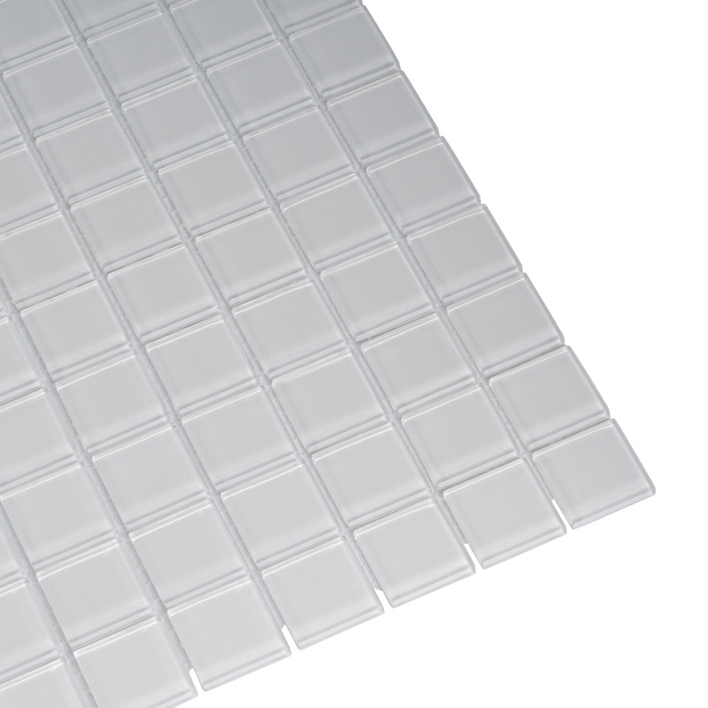 10 pack White 11.8 in. x 11.8 in. 1 in. x 1 in. Polished Glass Mosaic Tile (9.67 sq ft/case) - Sample