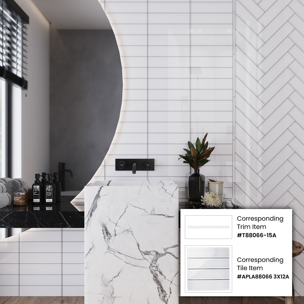 White 3x12 Glossy Subway Glass Tile (28 Cases, 140 sqft/Pallet)