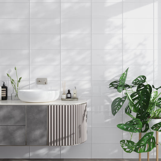White 8x16 Glossy Subway Glass Tile (15 pack, 13.33 sq ft/case)