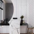 White glossy 3x12 glass subway tile backsplash for bathroom wall