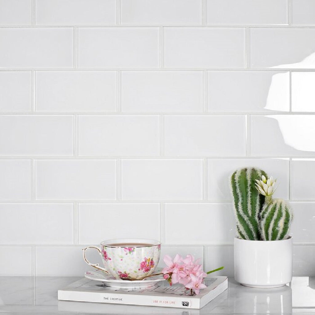 White 3x6 Glossy Subway Glass Tile (40 pack, 5 sq ft/case) - Sample