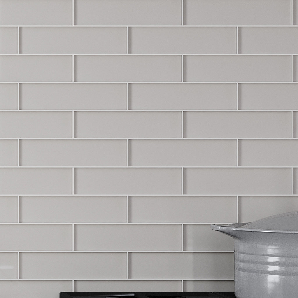Warm Greige 3-in. x 12-in. Polished Glass Mosaic Floor and Wall Tile (25 Cases, 125 sq ft/Pallet)