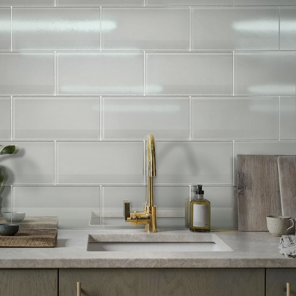 Lace White 8x16 Glossy Subway Glass Tile (15 pack, 13.33 sq ft/case) - Sample