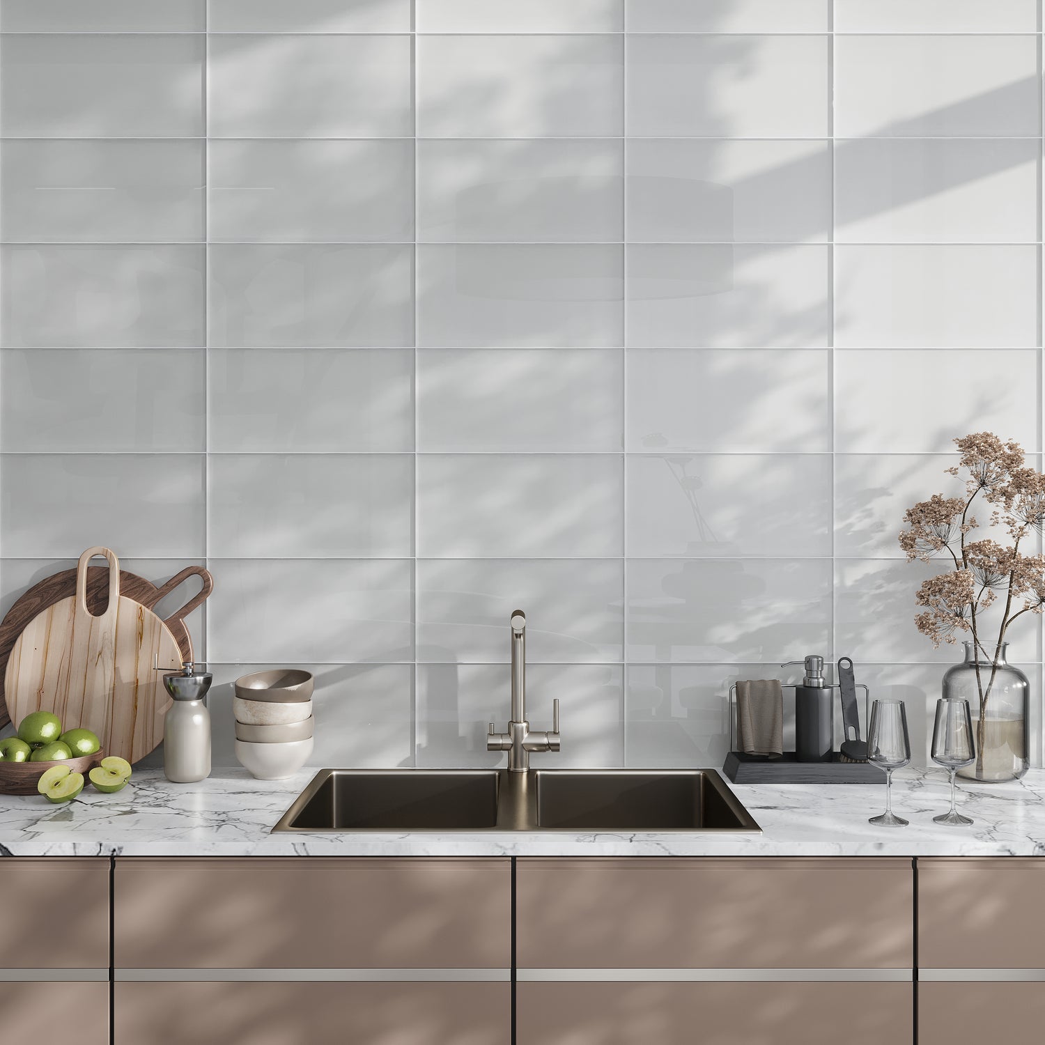 Warm Greige 8x16 Glossy Subway Glass Tile (15 pack, 13.33 sq ft/case)