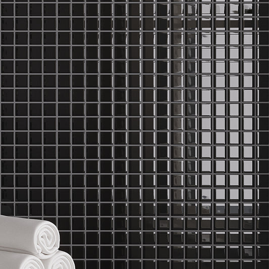 Black 12x12 Glossy Square Glass Mosaic Tile (10 pack, 9.67 sq ft/case)