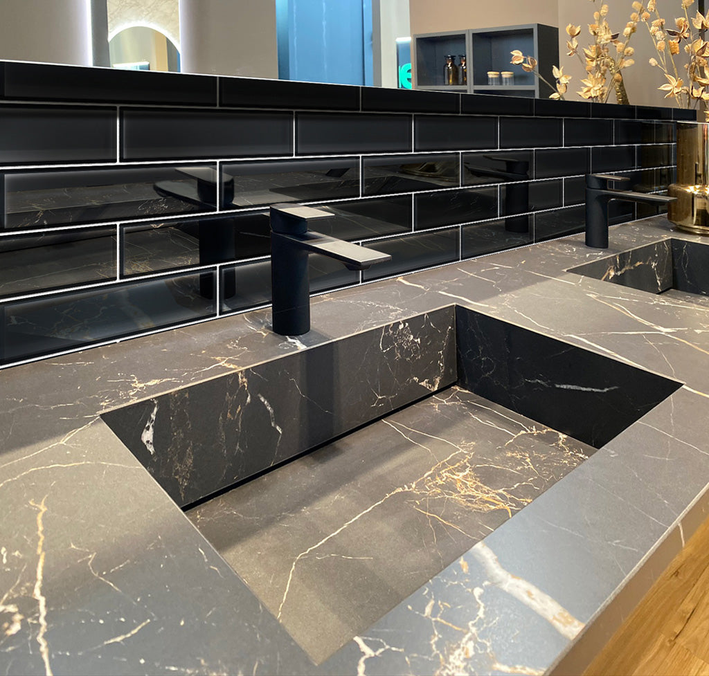 Black 3x12 Glossy Glass Subway tile (20 pack, 5 sq ft/case)