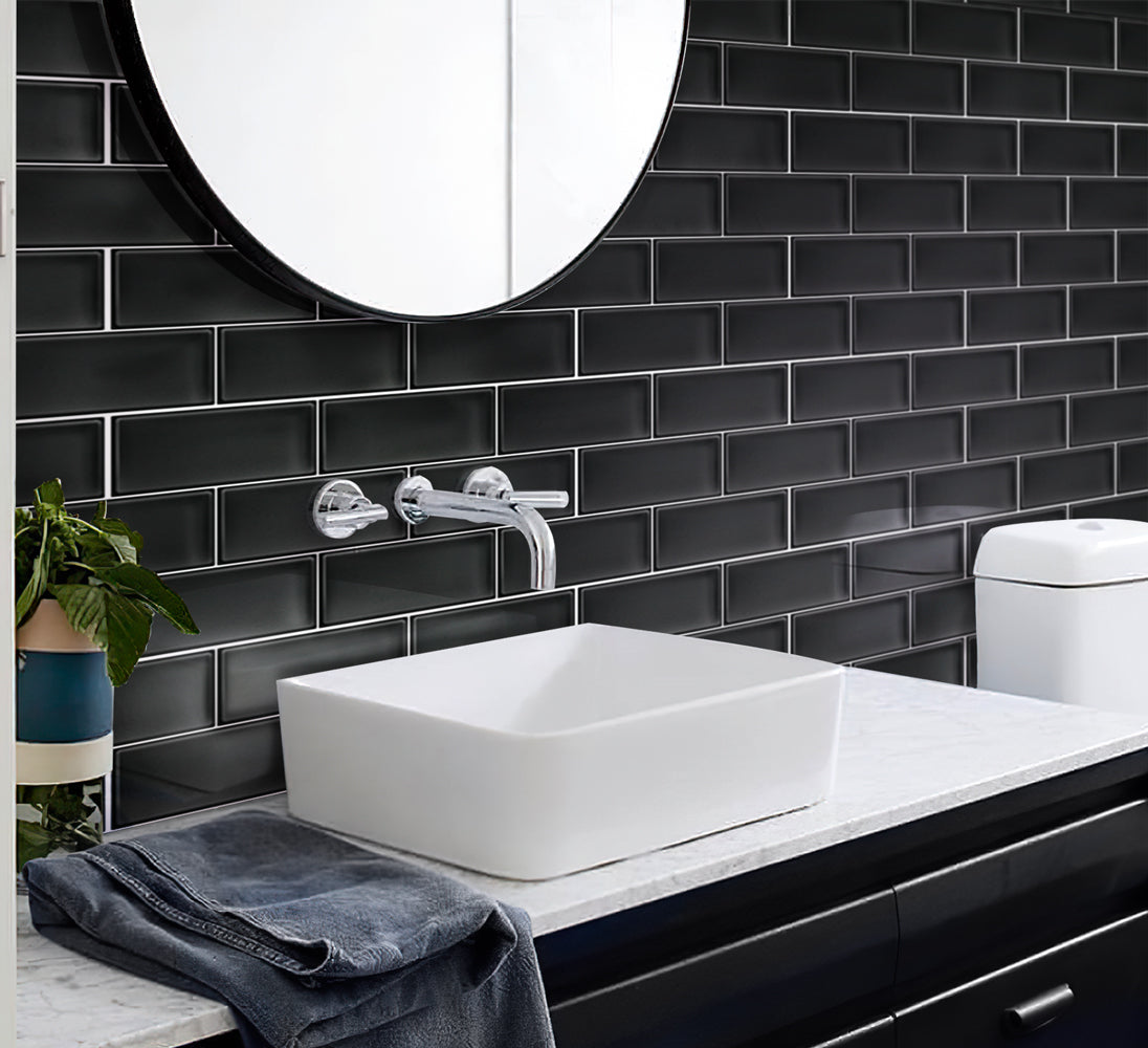 Black 3x6 Glossy Glass Subway tile (40 pack, 5 sq ft/case)