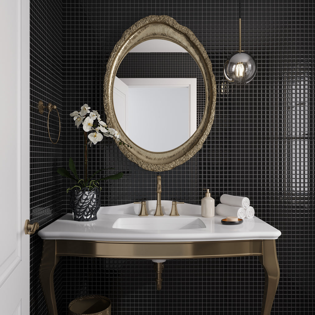 Black 12x12 Glossy Square Glass Mosaic Tile (15 Cases, 145.05 sq ft/Pallet)