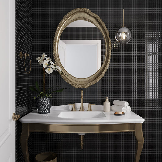 Black 12x12 Glossy Square Glass Mosaic Tile (10 pack, 9.67 sq ft/case) - Sample