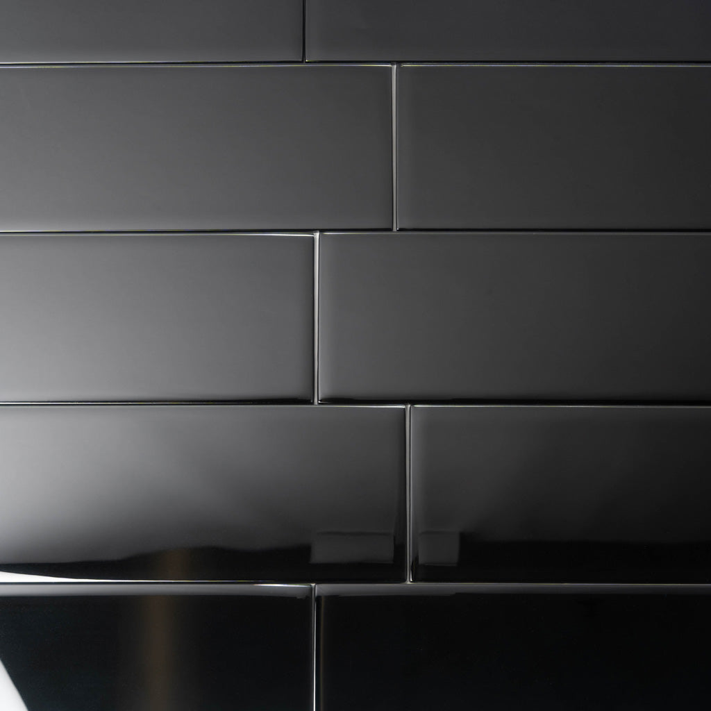 Black 4x16 Glossy Subway Glass Tile (12 pack, 5.33 sq ft/case) - Sample