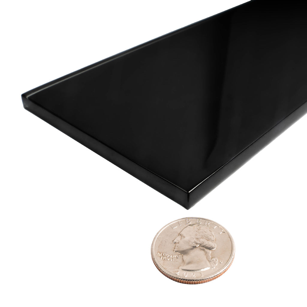 Black 4x16 Glossy Subway Glass Tile (12 pack, 5.33 sq ft/case) - Sample