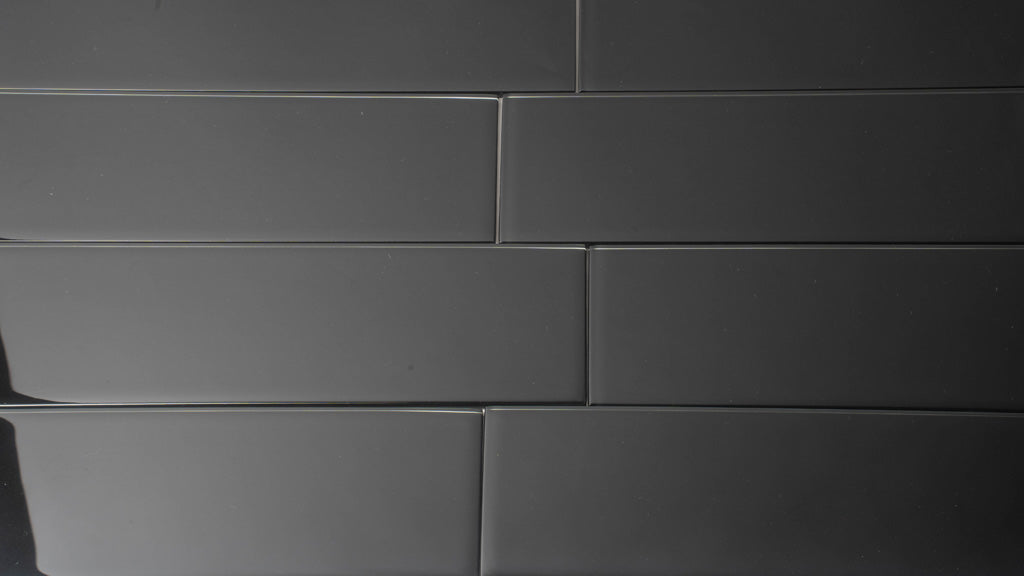 Black 4x16 Glossy Subway Glass Tile (12 pack, 5.33 sq ft/case) - Sample