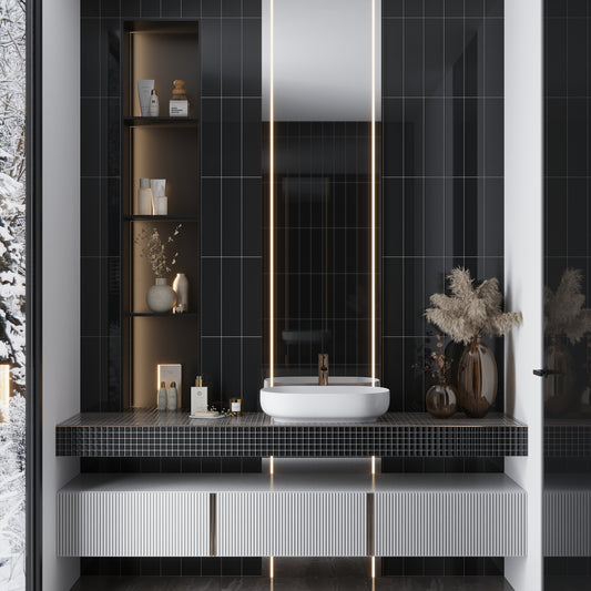 Black 12x12 Glossy Square Glass Mosaic Tile (10 pack, 9.67 sq ft/case)