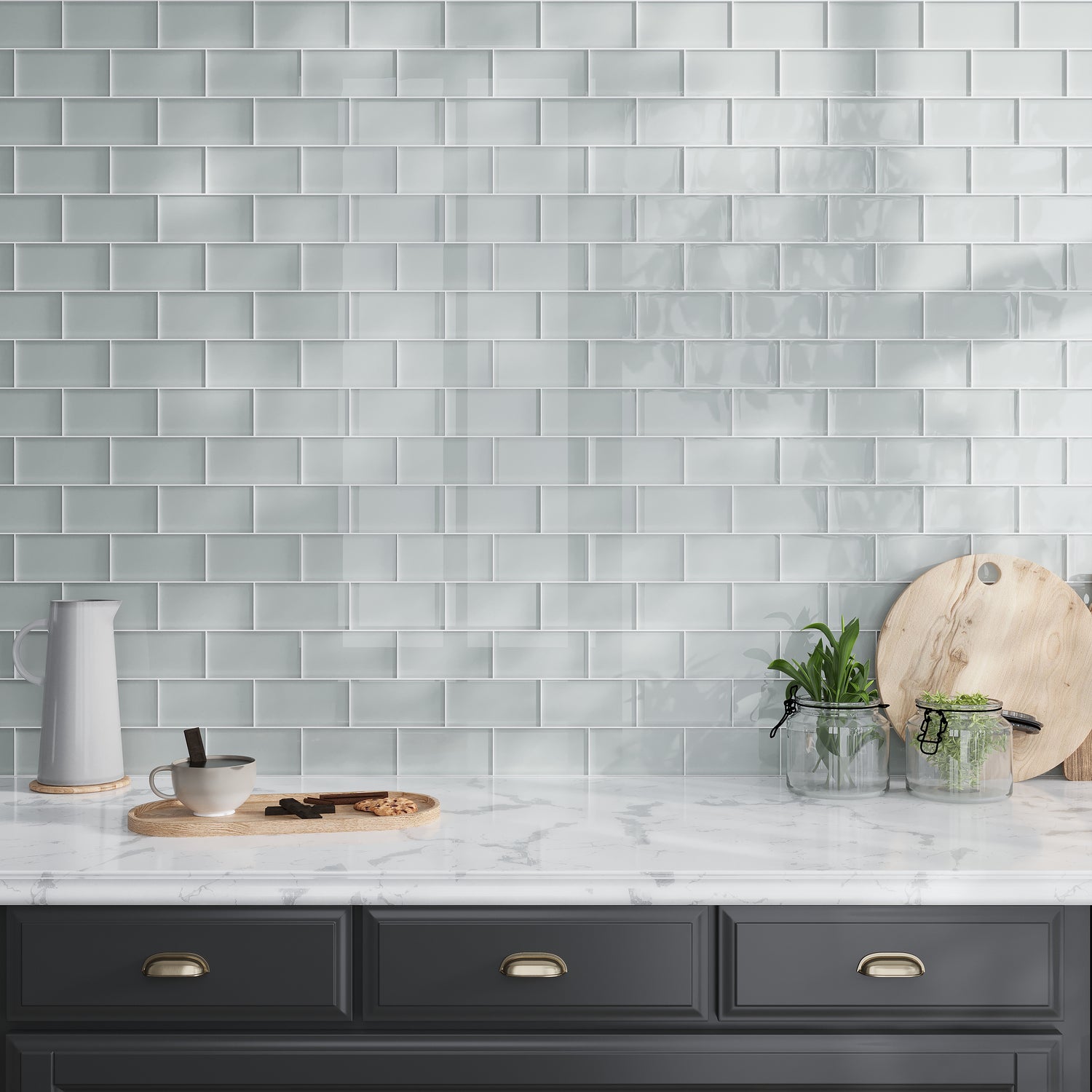 Gray 3x6 Glossy Subway Glass Tile (40 pack, 5 sq ft/case)