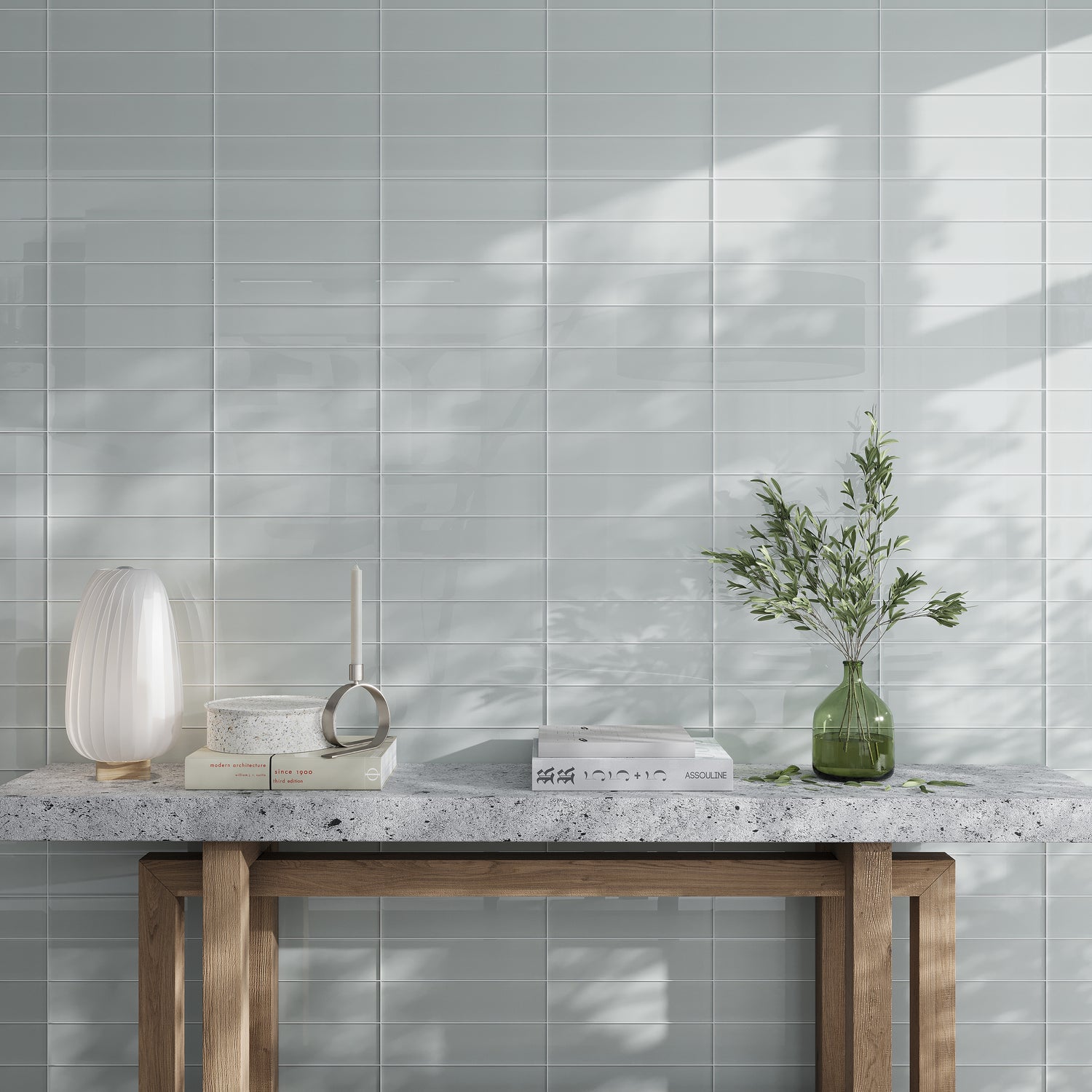 Gray 4x16 Subway Glossy Glass Tile (12 pack, 5.33 sq ft/case)