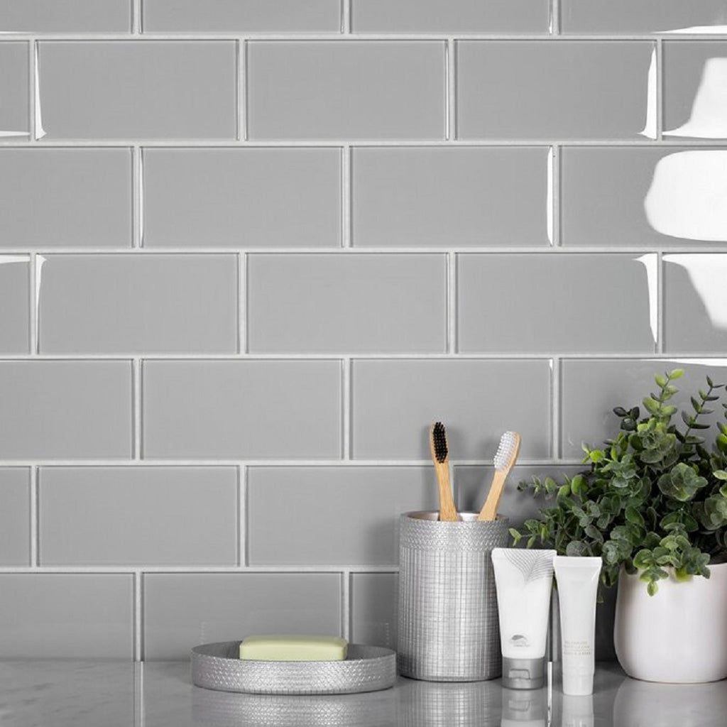 Gray 3x6 Glossy Subway Glass Tile (40 pack, 5 sq ft/case) - Sample