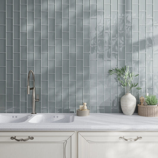 Stone Blue 3x6 Glossy Subway Glass Tile (40 pack, 5 sq ft/case)