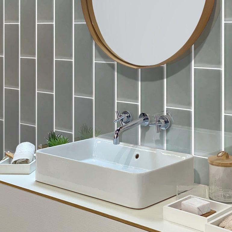 Gray 4x16 Glossy Subway Glass Tile (12 pack, 5.33 sq ft/case) - Sample