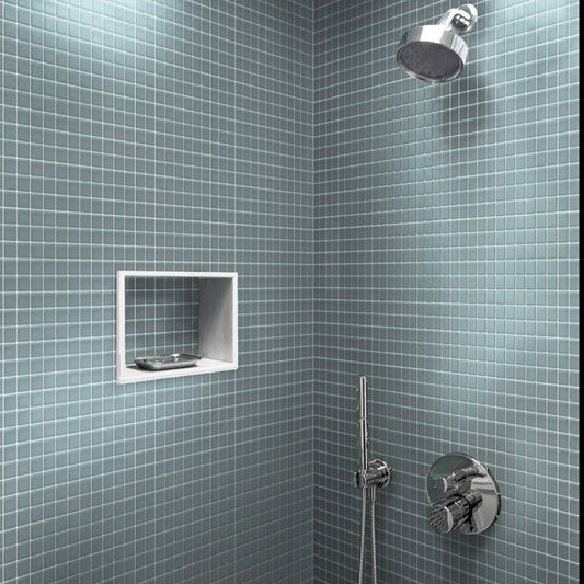 stone blue matte glass square mosaic tile 12x12 on shower wall