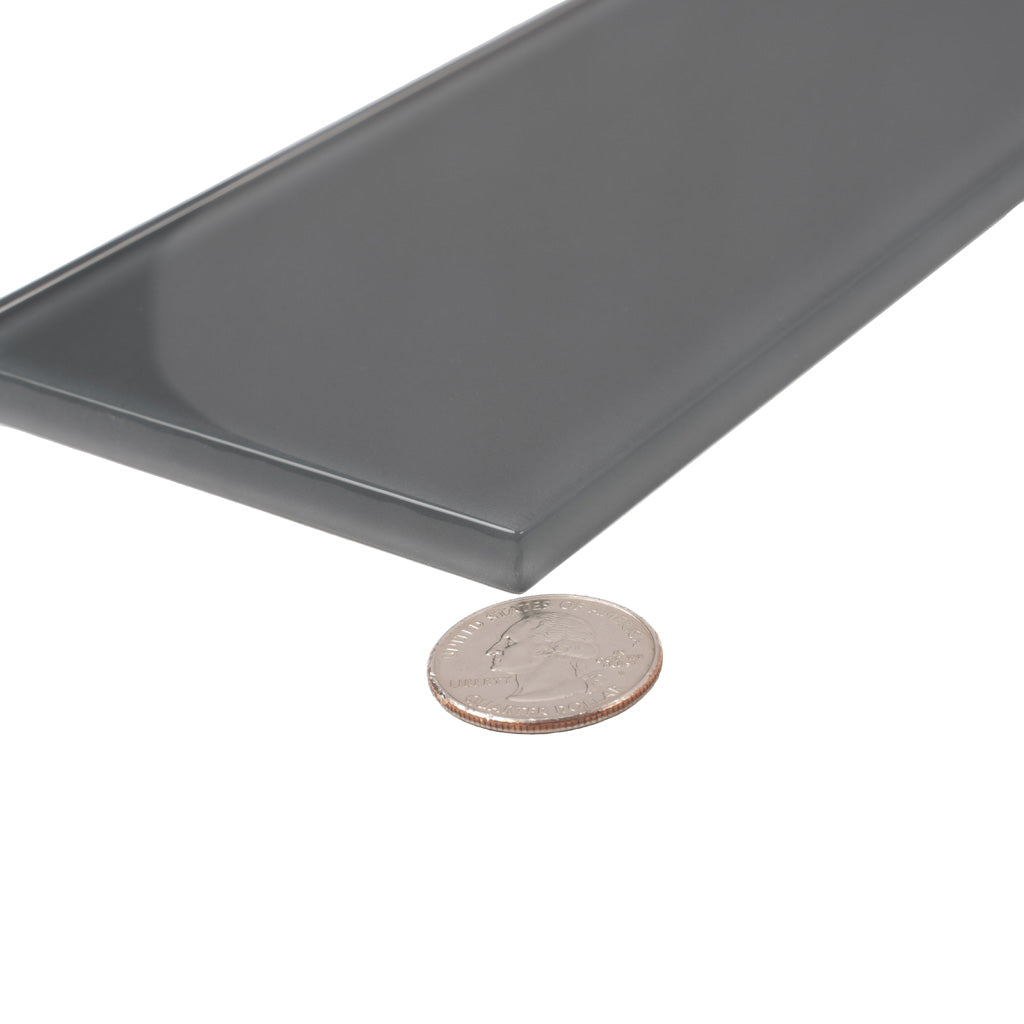 Coin Gray 4x16 Glossy Subway Glass Tile (12 pack, 5.33 sq ft/case) - Sample