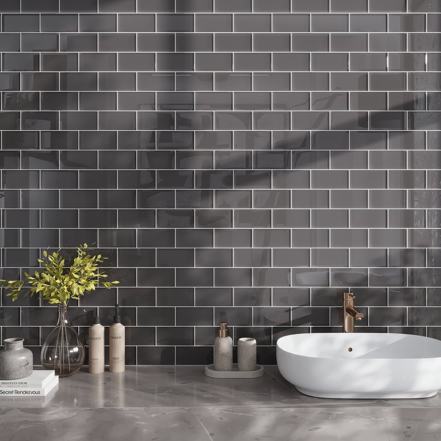 Ash Gray 3x6 Glossy Subway Glass Tile (40 pack, 5 sq ft/case)