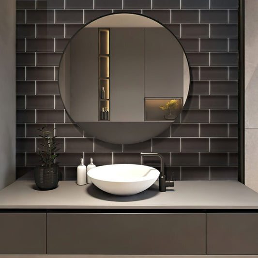 Ash Gray 3x6 Glossy Subway Glass Tile (40 pack, 5 sq ft/case) - Sample