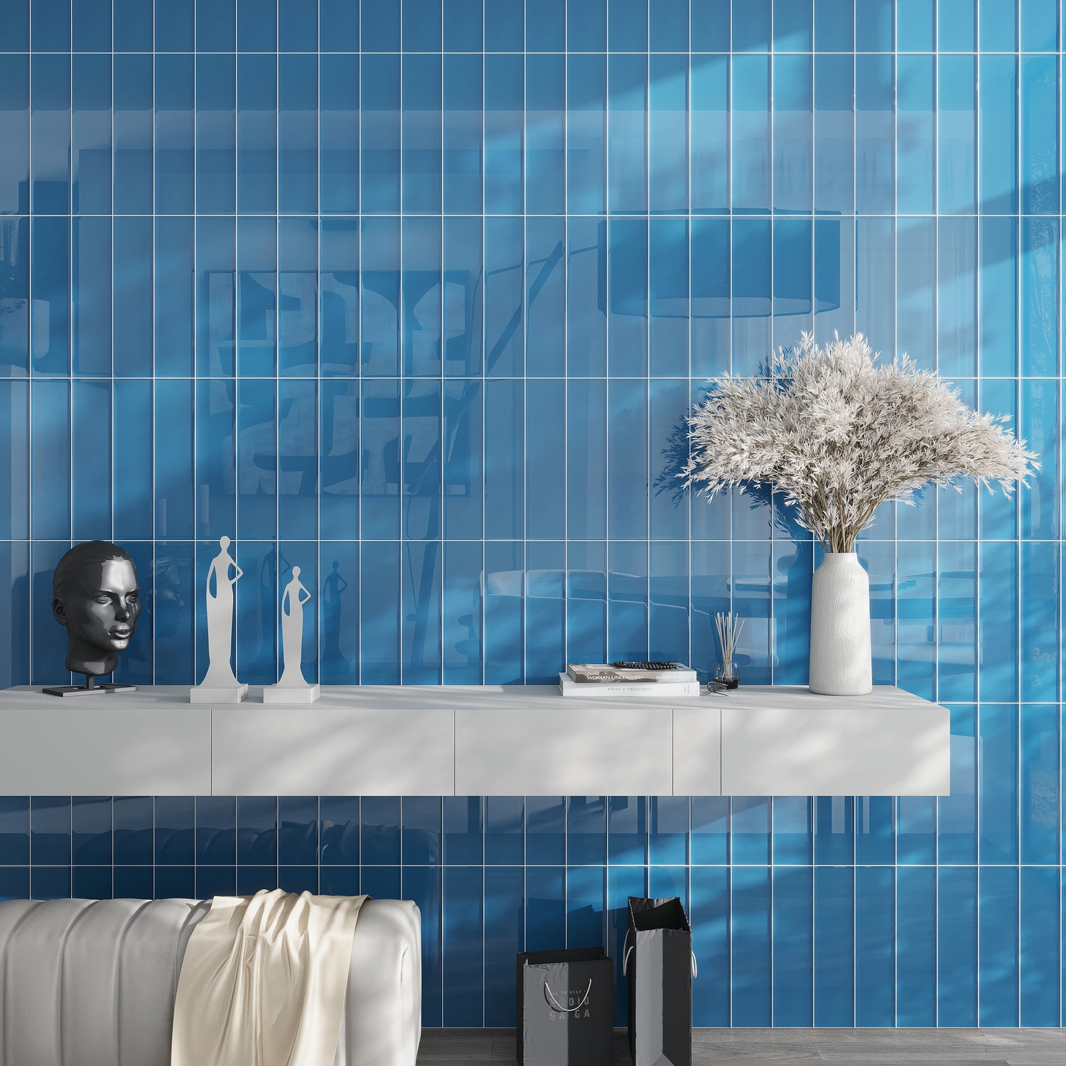 Cerulean Blue 4x16 Glossy Subway Glass Tile (12 pack, 5.33 sq ft/case)