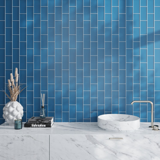 Cerulean Blue 3x6 Matte Subway Glass Tile (40 pack, 5 sq ft/case)