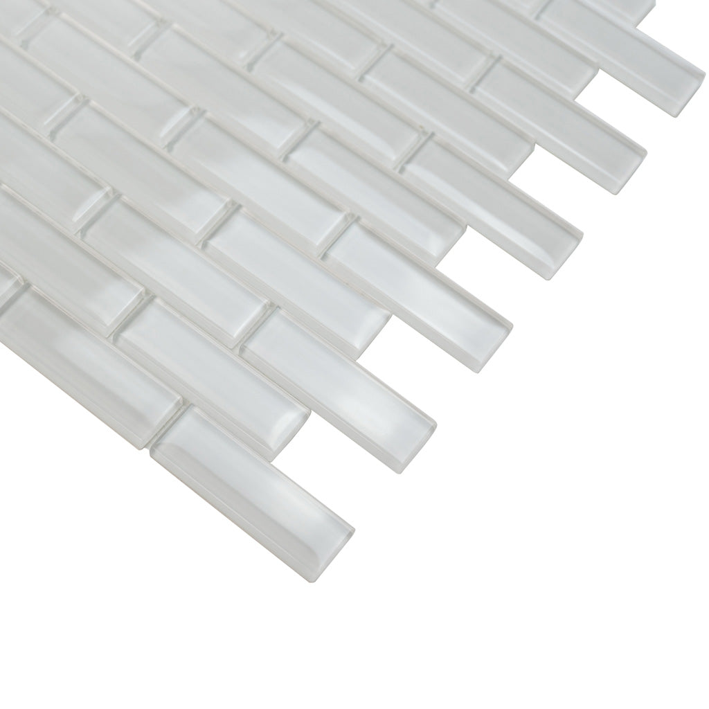 White 12x12 Glossy Brick Glass Mosaic Tile (5 pack, 4.92 sq ft/case) - Sample