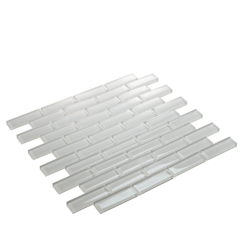 White 12x12 Glossy Brick Glass Mosaic Tile (5 pack, 4.92 sq ft/case) - Sample