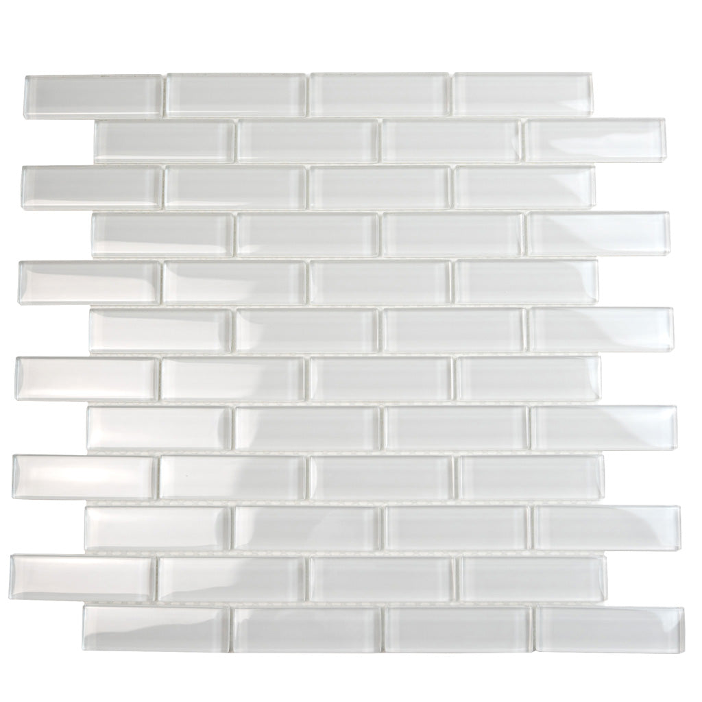 White 12x12 Glossy Brick Glass Mosaic Tile (5 pack, 4.92 sq ft/case) - Sample