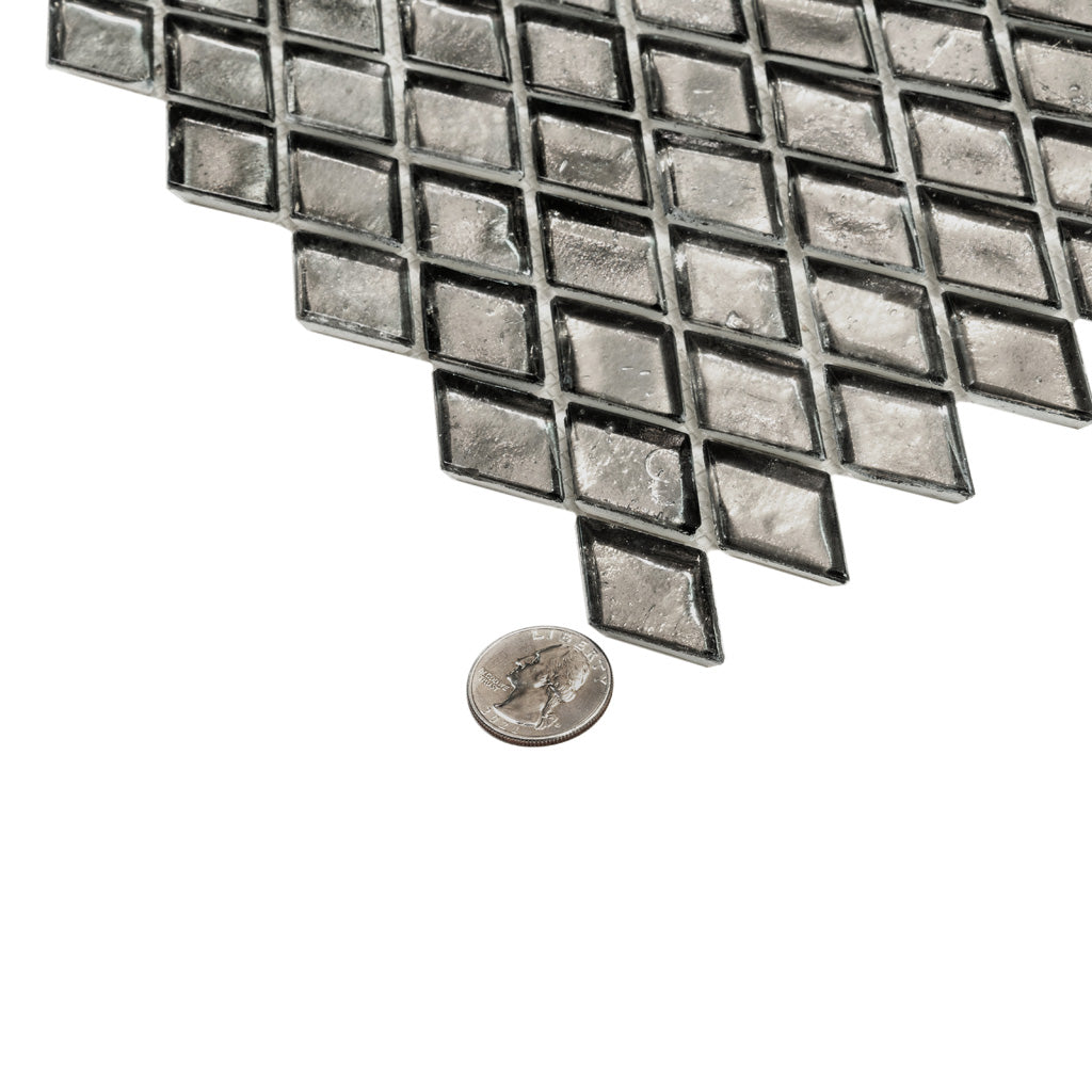 10 pack Silver 10.8 in. x 11.4 in. Diamond Glossy Glass Mosaic Floor and Wall Tile (8.55 sq ft/case) - Sample