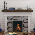 Gray glossy glass subway tile 3x12 inches installed around fireplace wall