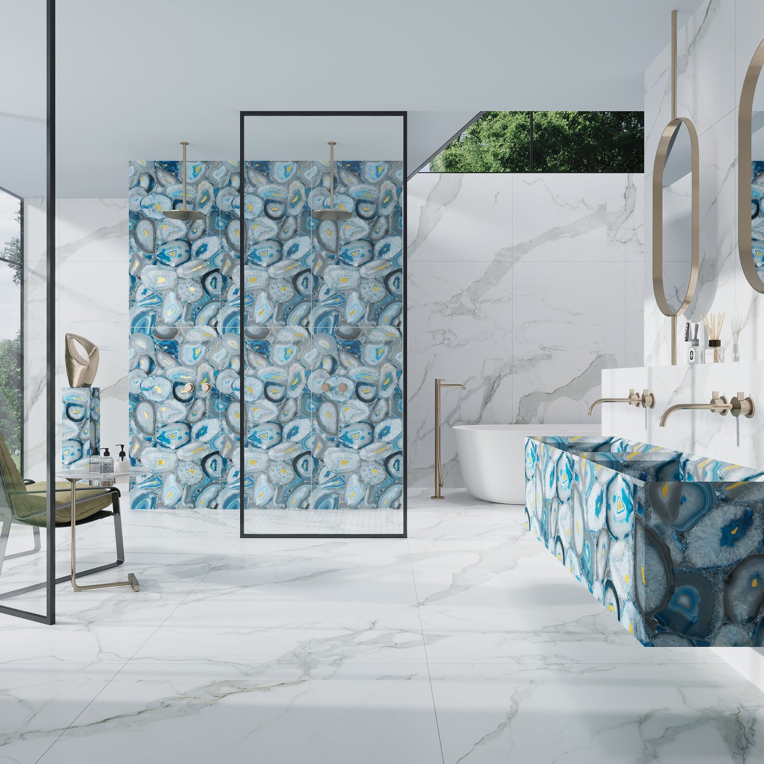 Blue Gold 24x48 Matte Polished Oceanic Agate Porcelain Large Tile (2 pack, 15.5 sq ft/case)