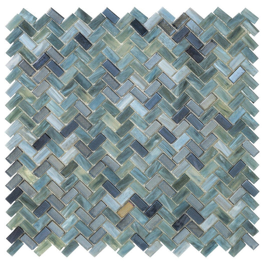Gray Brown 12x12 Glossy Herringbone Glass Mosaic Tile (10 pack, 9.75 sq ft/case) - Sample