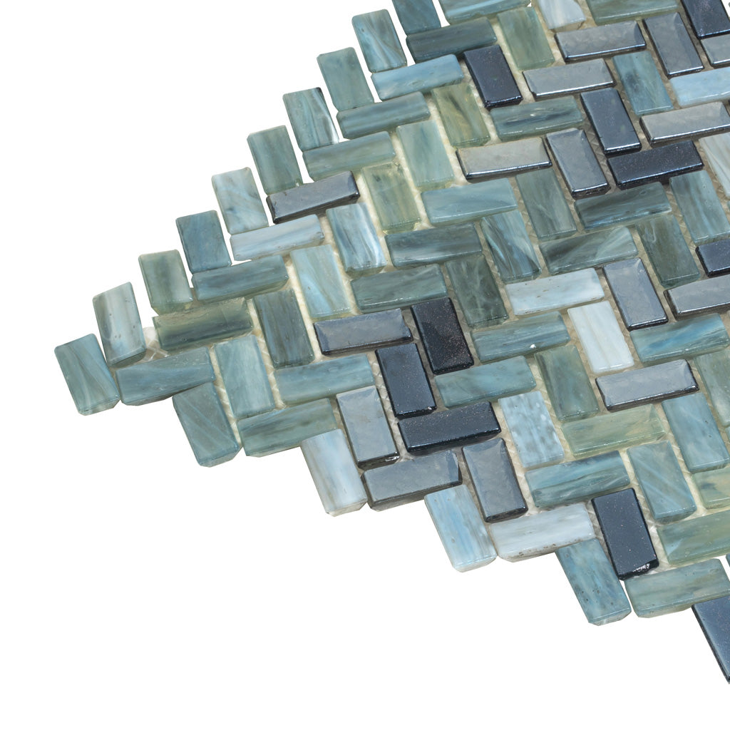 12x12 Gray and Brown Herringbone Glass Tile