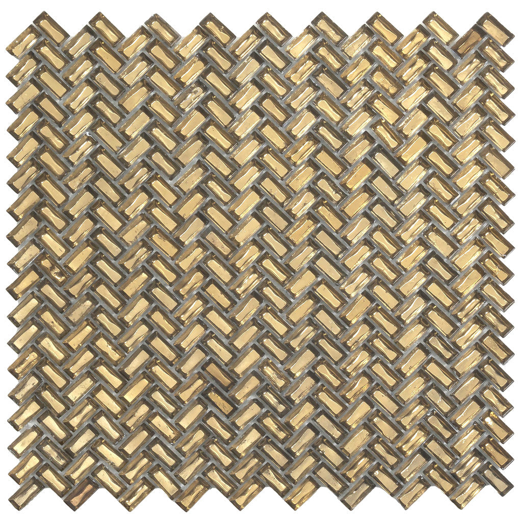 Gold 12x12 Glossy Herringbone Glass Mosaic Tile (10 pack, 9.75 sq ft/case) - Sample
