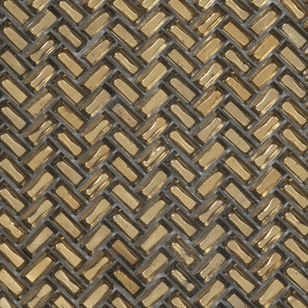 Gold 12x12 Glossy Herringbone Glass Mosaic Tile (10 pack, 9.75 sq ft/case) - Sample