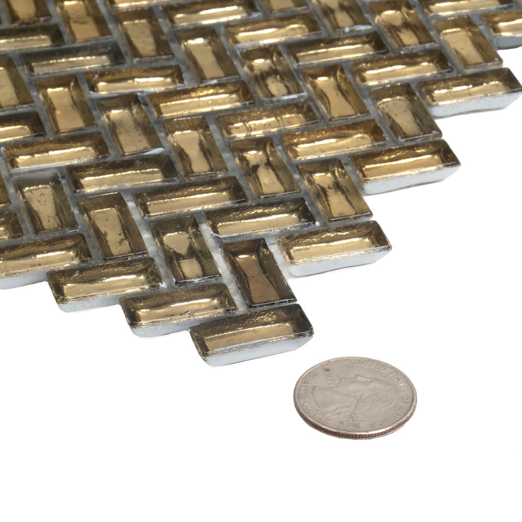 Gold 12x12 Glossy Herringbone Glass Mosaic Tile (10 pack, 9.75 sq ft/case) - Sample