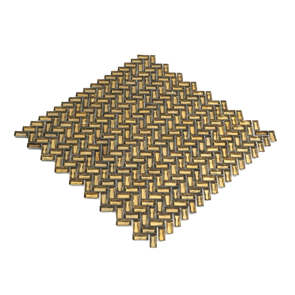 Gold 12x12 Glossy Herringbone Glass Mosaic Tile (10 pack, 9.75 sq ft/case) - Sample