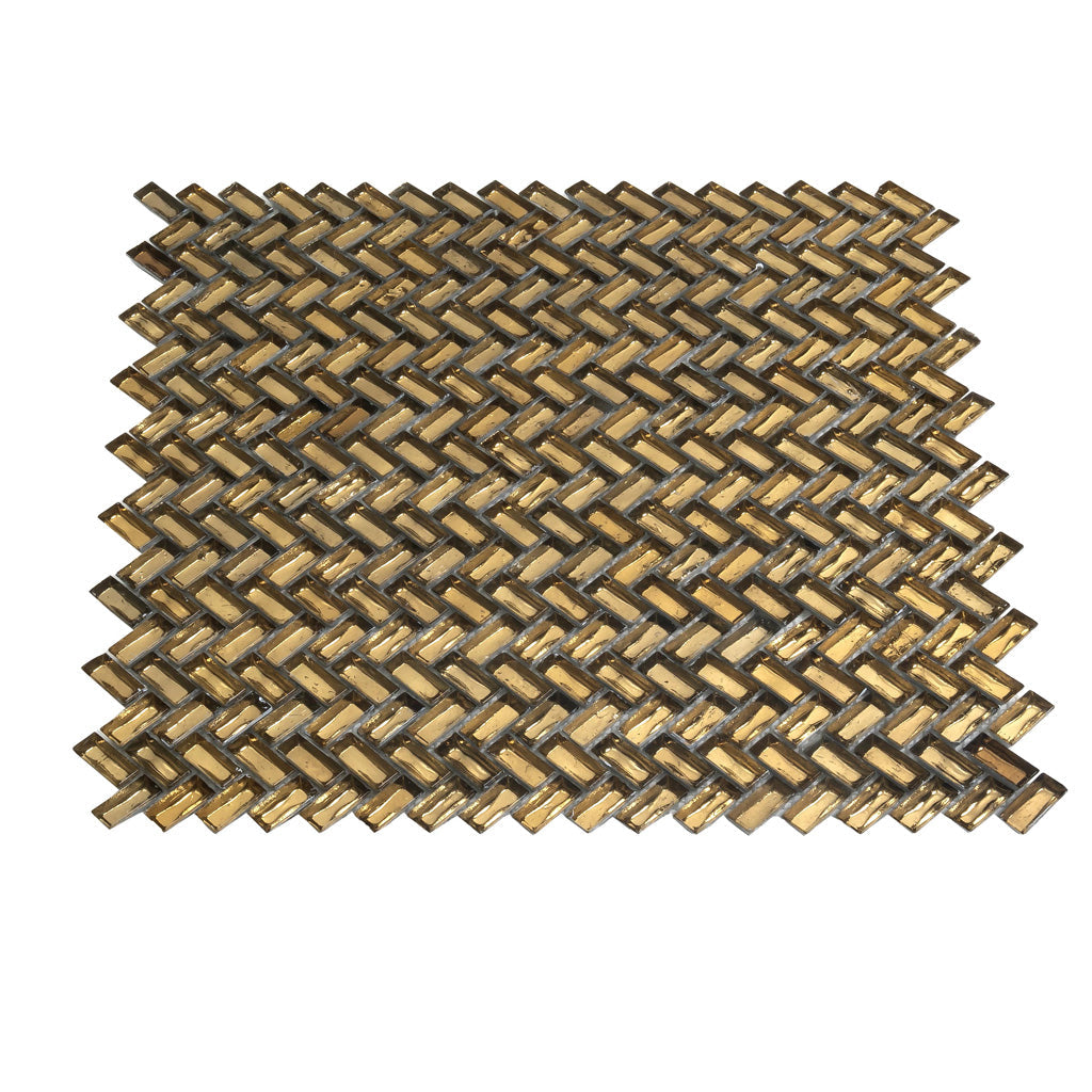 Gold 12x12 Glossy Herringbone Glass Mosaic Tile (10 pack, 9.75 sq ft/case) - Sample