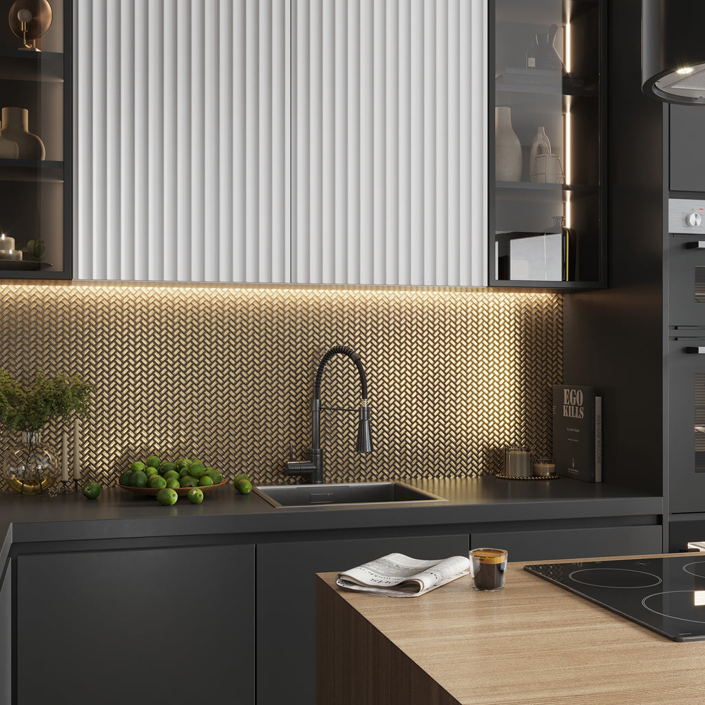 Gold 11.8 in. x 11.9 in. Herringbone Polished Glass Mosaic Floor and Wall Tile (6 Cases, 58.50 sq ft/Pallet)