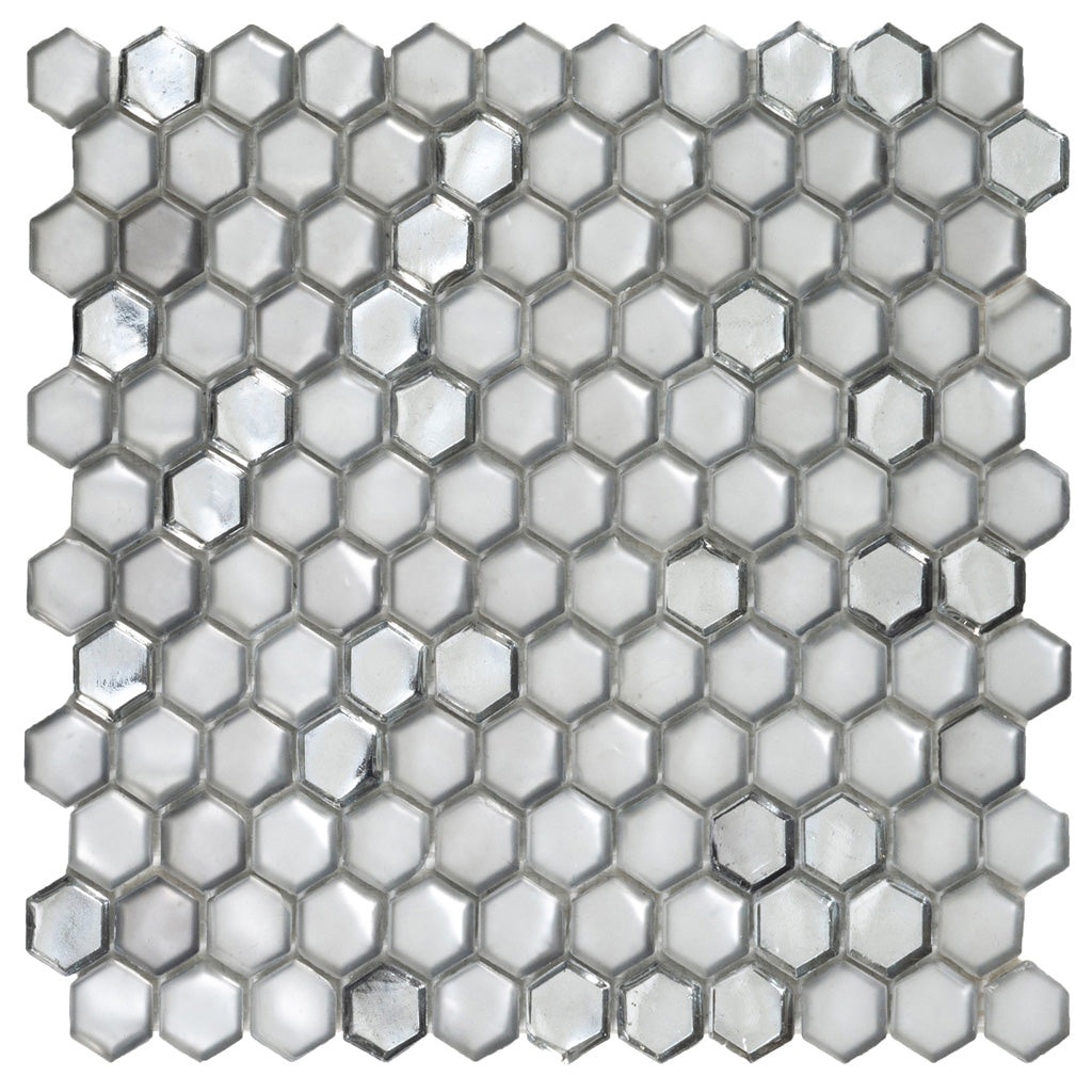 Silver 11x11 Glossy Matte Hexagon Glass Mosaic Tile (10 pack, 8.63 sq ft/case) - Sample