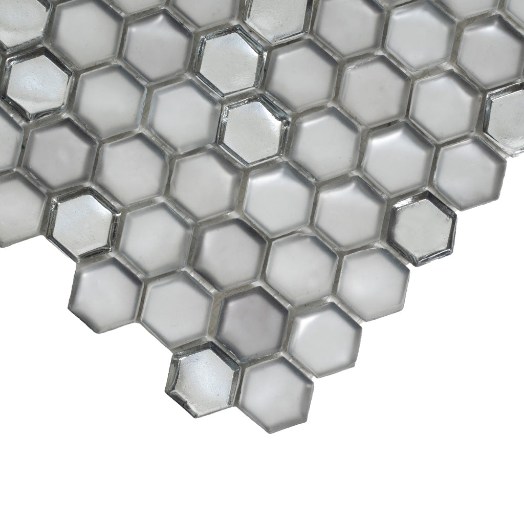 Silver 11x11 Glossy Matte Hexagon Glass Mosaic Tile (10 pack, 8.63 sq ft/case) - Sample
