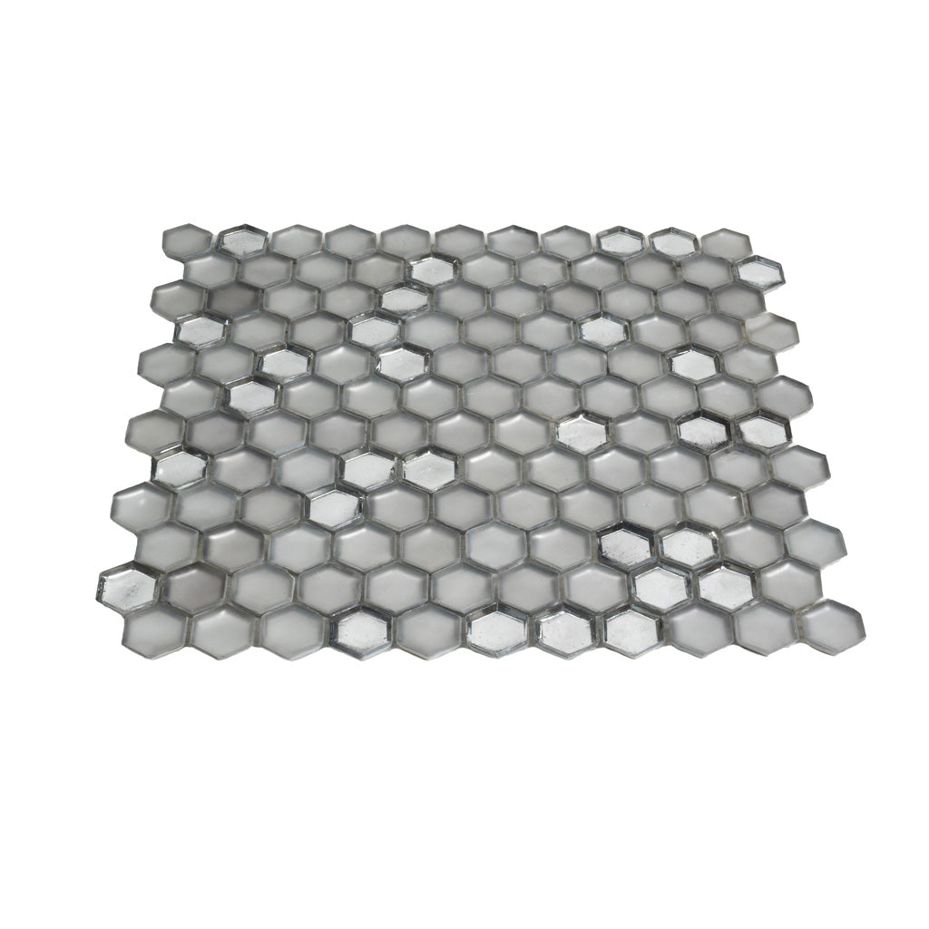 Silver 11x11 Glossy Matte Hexagon Glass Mosaic Tile (10 pack, 8.63 sq ft/case) - Sample