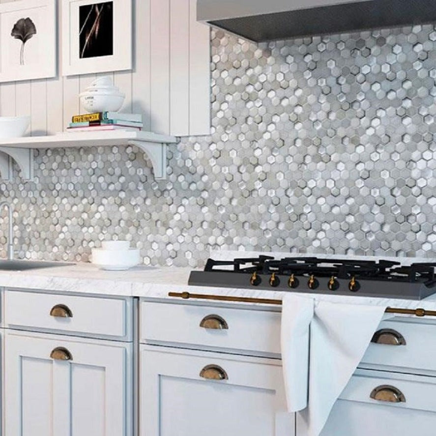 Gray White 11x11 Glossy Matte Hexagon Glass Ceramic Mosaic Tile (10 pack, 8.63 sq ft/case) - Sample