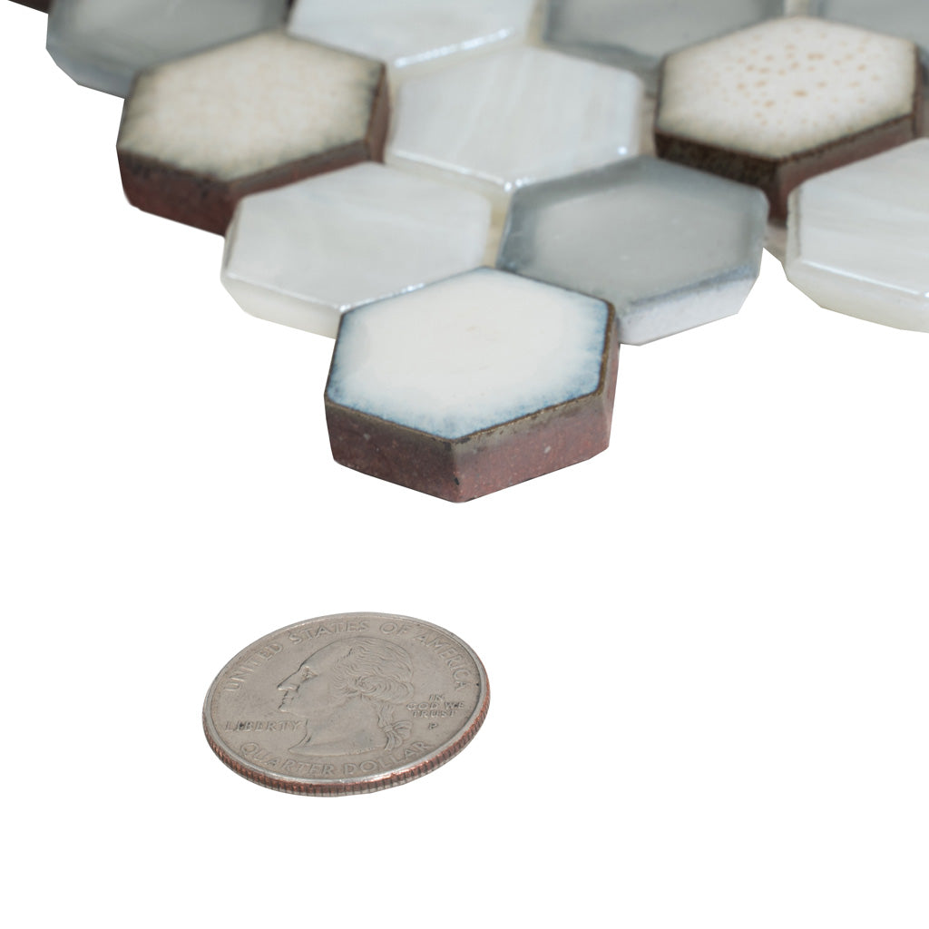 Gray White 11x11 Glossy Matte Hexagon Glass Ceramic Mosaic Tile (10 pack, 8.63 sq ft/case) - Sample