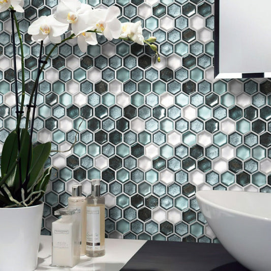 Blue 11x11 Glossy Matte Hexagon Glass Mosaic Tile (10 pack, 8.63 sq ft/case) - Sample